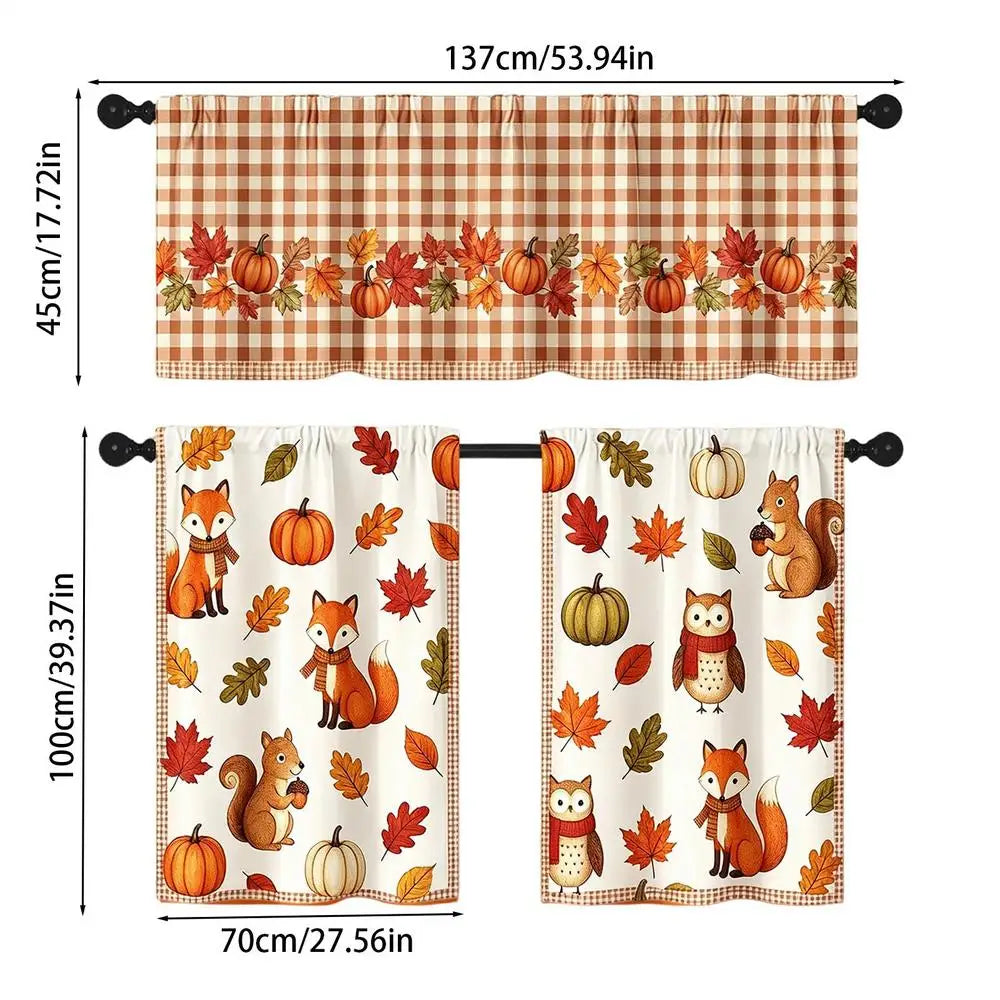 3-Piece Autumn Leaves Kitchen Curtain Set | Fall Window Decor Kitchen Curtain Set PLUSH D