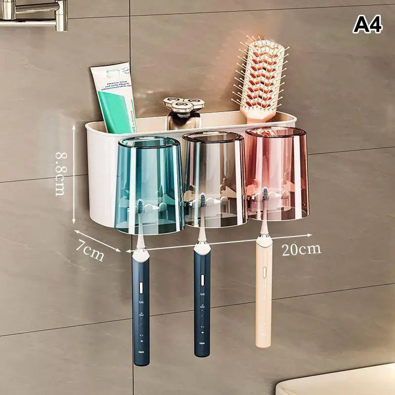Wall Mounted Toothbrush & Mouthwash Cup Holder – No Drill Toothbrush Holder Set PLUSH A4
