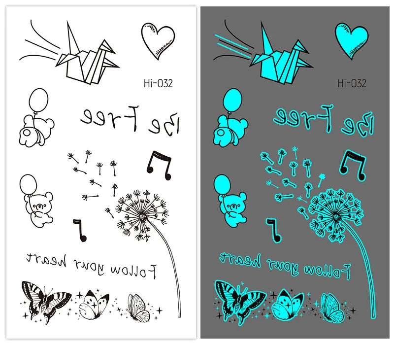 Luminous Glow Temporary Tattoo Stickers – Snake & Butterfly Temporary Tattoo Stickers PLUSH Hi-032