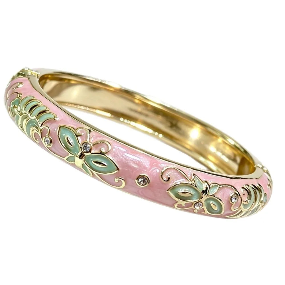 Cloisonne Butterfly Open Cuff Bangle – Ethnic Enamel Bracelet Enamel Cuff Bangle PLUSH Pink