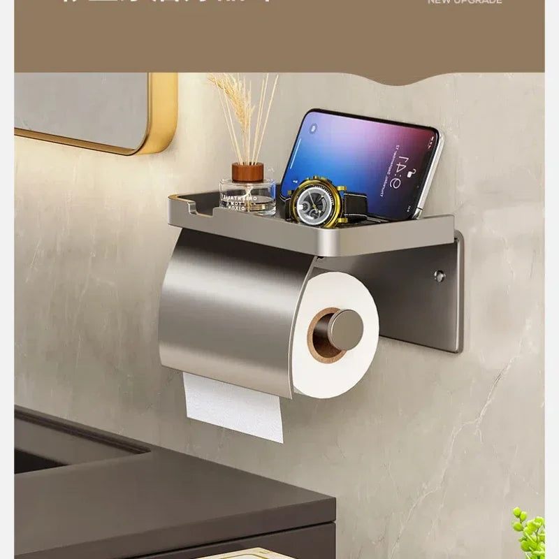 Wall Mounted Toilet Paper Holder Box – Waterproof Aluminum Toilet Paper Holder PLUSH