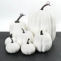 7-Piece Artificial White & Yellow Pumpkin Decor Set | Fall Halloween Artificial Pumpkin Decor PLUSH White-1Bag