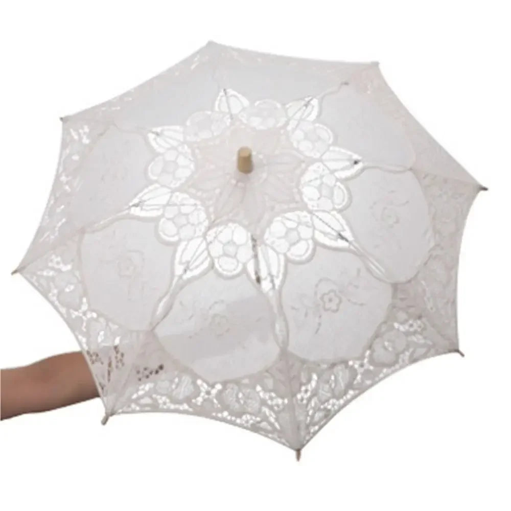 Floral Lace Wedding Parasol – Wooden Handle Bridal Prop Bridal Prop Parasol PLUSH Beige-S