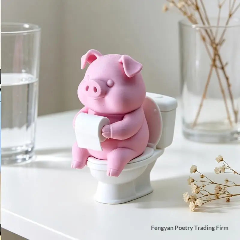 Cute Pig on Toilet Figurine – 3D Printed PLA Desk Ornament Decorative Figurine PLUSH