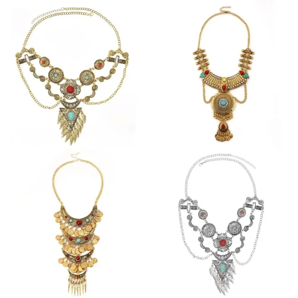 Vintage Bohemian Tassel Necklace – Ethnic Stone & Tibetan Beads Pendant Tassel Necklace PLUSH