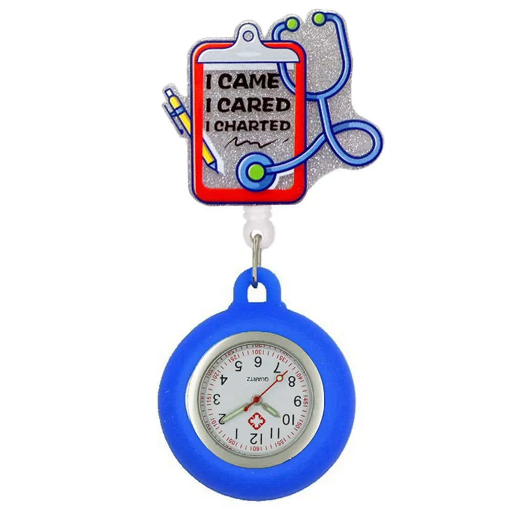 Cartoon Clip-On Nurse Fob Watch | Retractable Silicone Badge Reel Clip-On Fob Watch PLUSH K