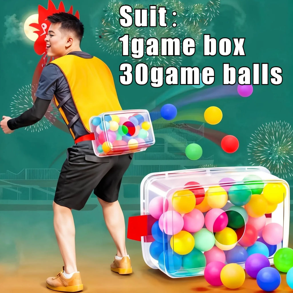 Shake Ball Box Party Game Set with 30 Colorful Balls | Ages 14+ Outdoor Party Game PLUSH Colored Ball Belts