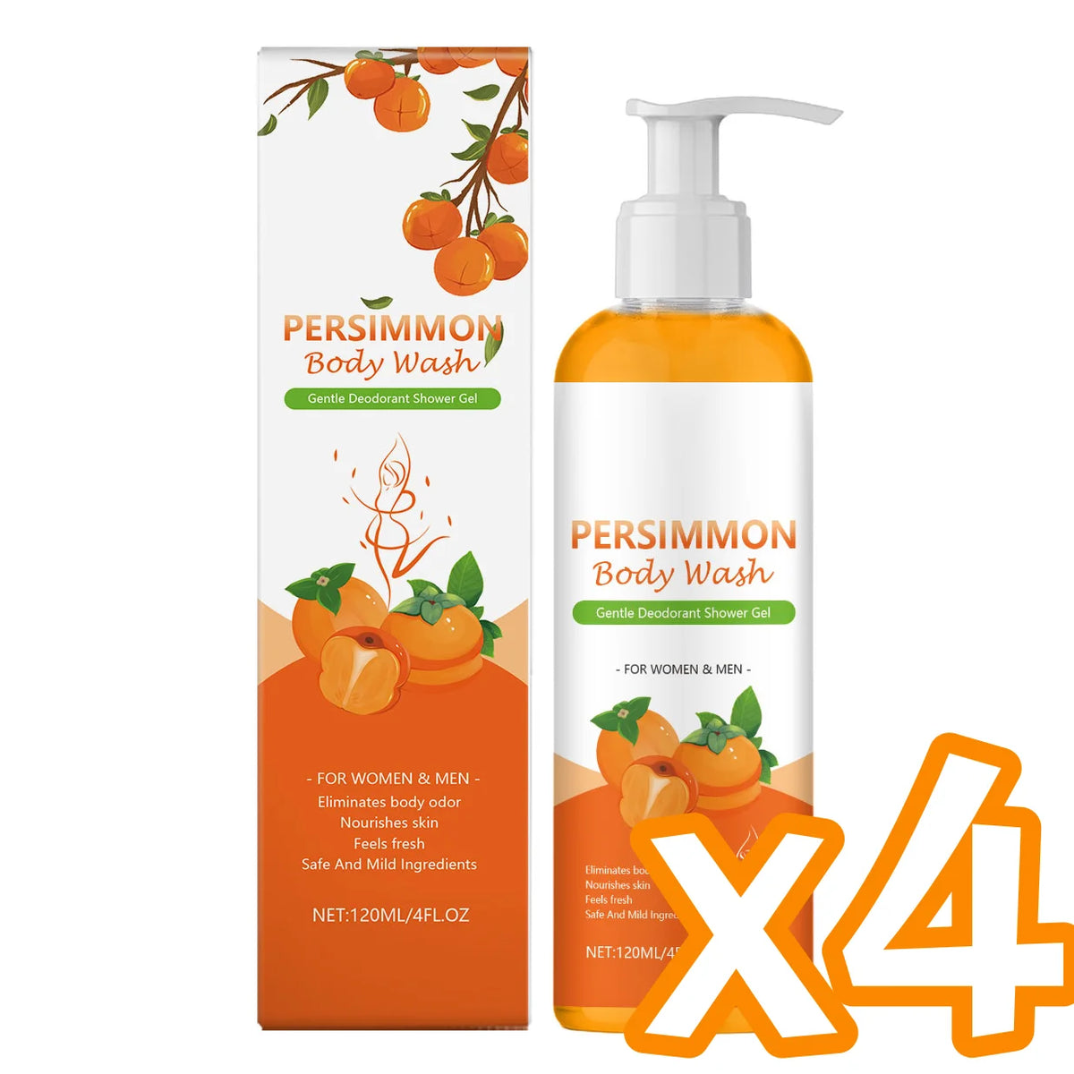 Persimmon Exfoliating Body Wash – Hydrating Shower Gel Exfoliating Body Wash PLUSH 120ml x 4 Others