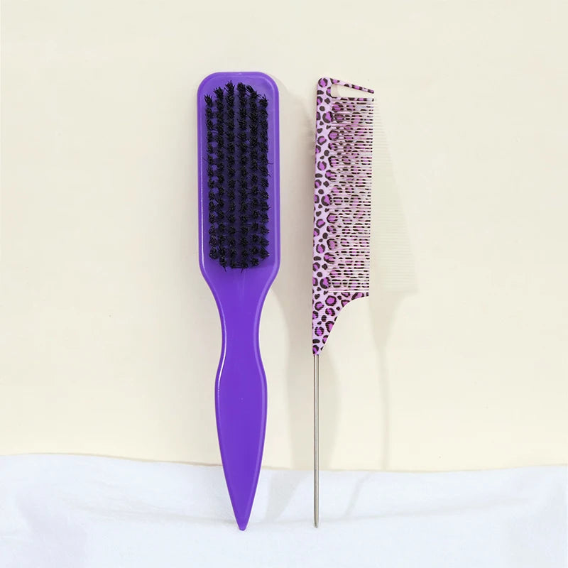 Leopard Print Rat Tail Comb Set of 2 – Precision Styling Hair Styling Comb PLUSH purple