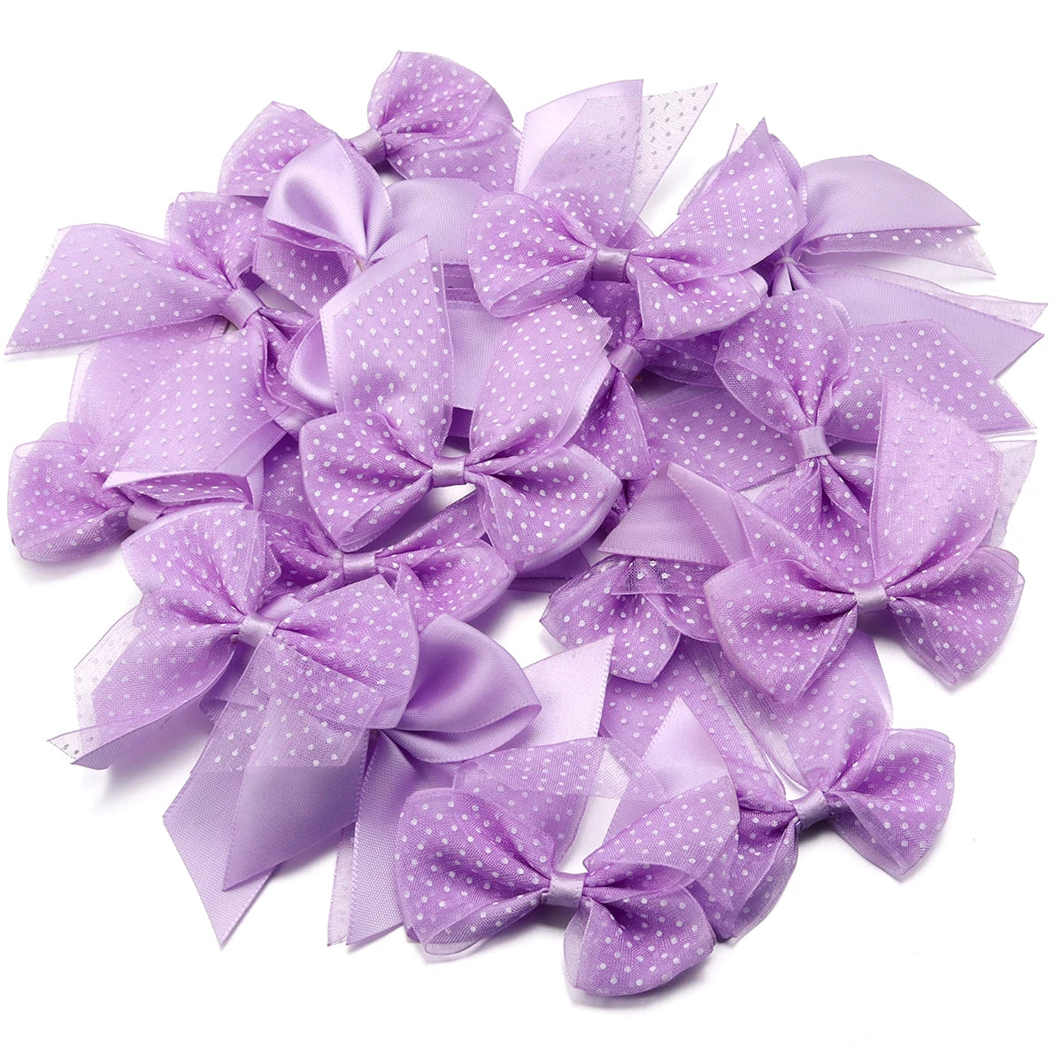 10pcs Polka Dot Satin Organza Bows – DIY Hair & Gift Decor Hair Bow Embellishments PLUSH purple