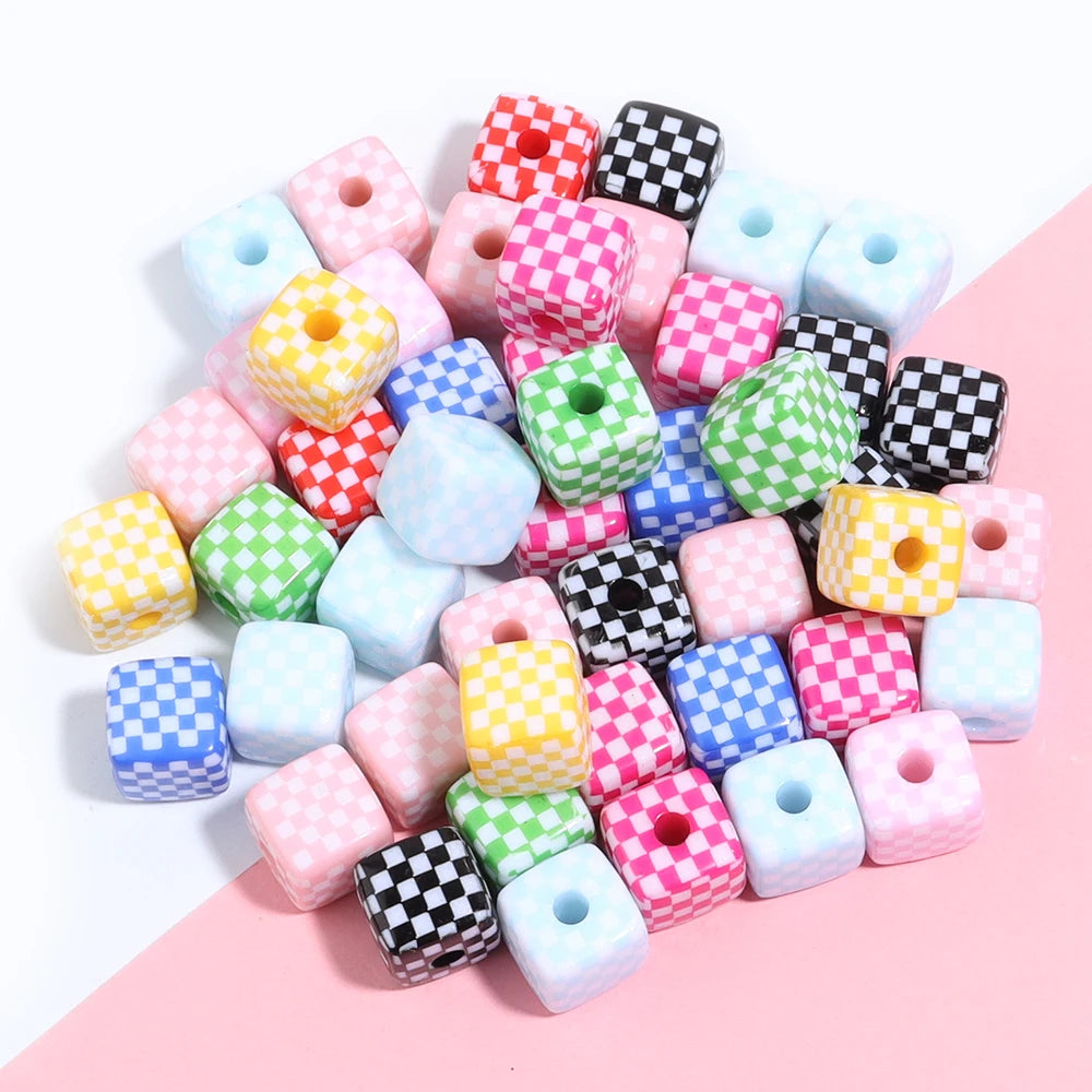 10pcs Checkerboard Acrylic Square Spacer Beads – DIY Jewelry Acrylic Spacer Beads PLUSH
