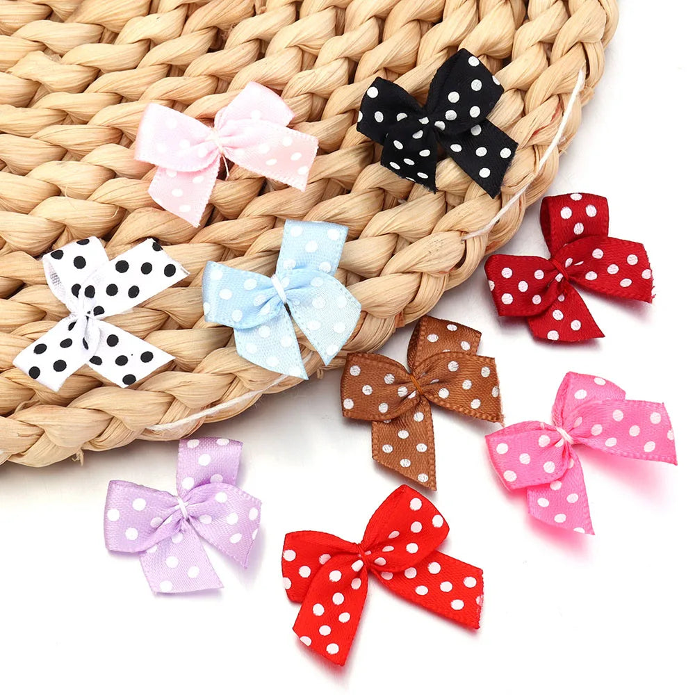 30pcs Mini Polka Dot Ribbon Bows 2.5cm – DIY Craft Decor Ribbon Bows PLUSH