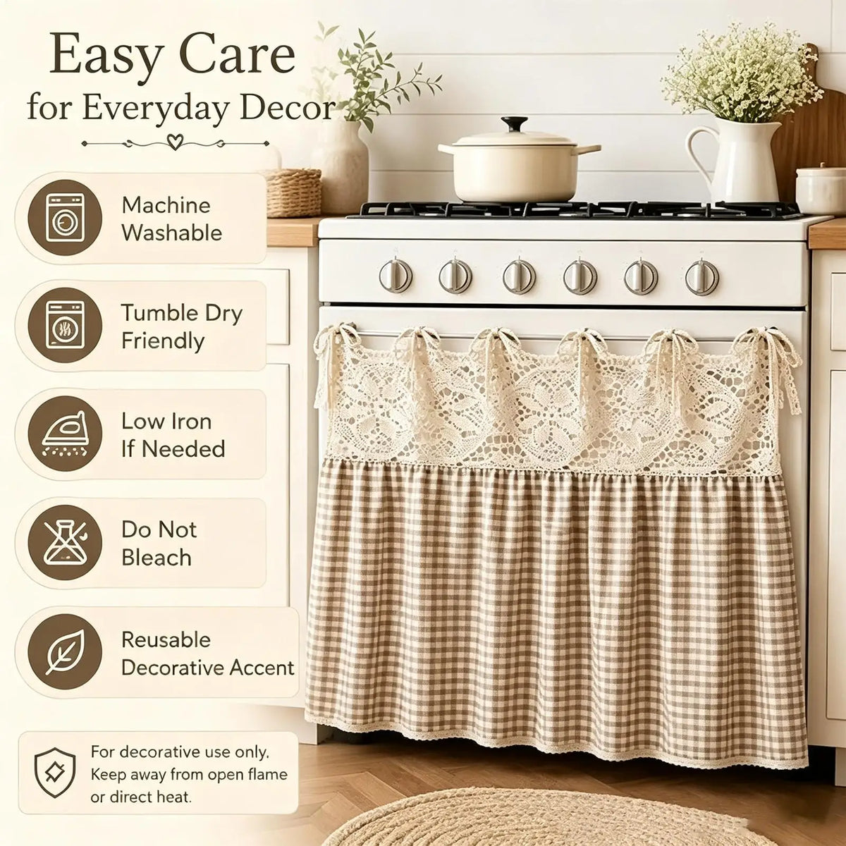 Farmhouse Oven Skirt Valance Ruffle Tie Ribbon Kitchen Decor Kitchen Valance PLUSH