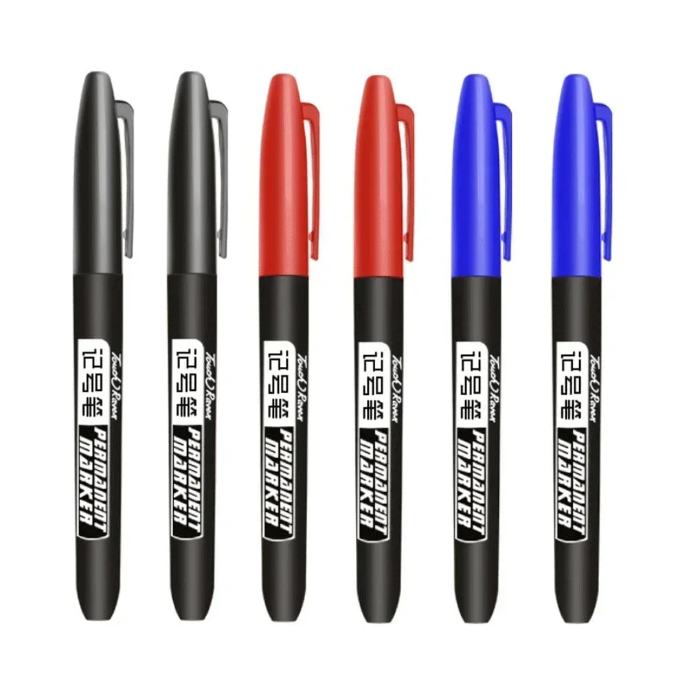 6-Pack Permanent Markers Fine & Broad Nib – Waterproof Ink Permanent Marker Set PLUSH 2 Black 2 Red 2 Blue