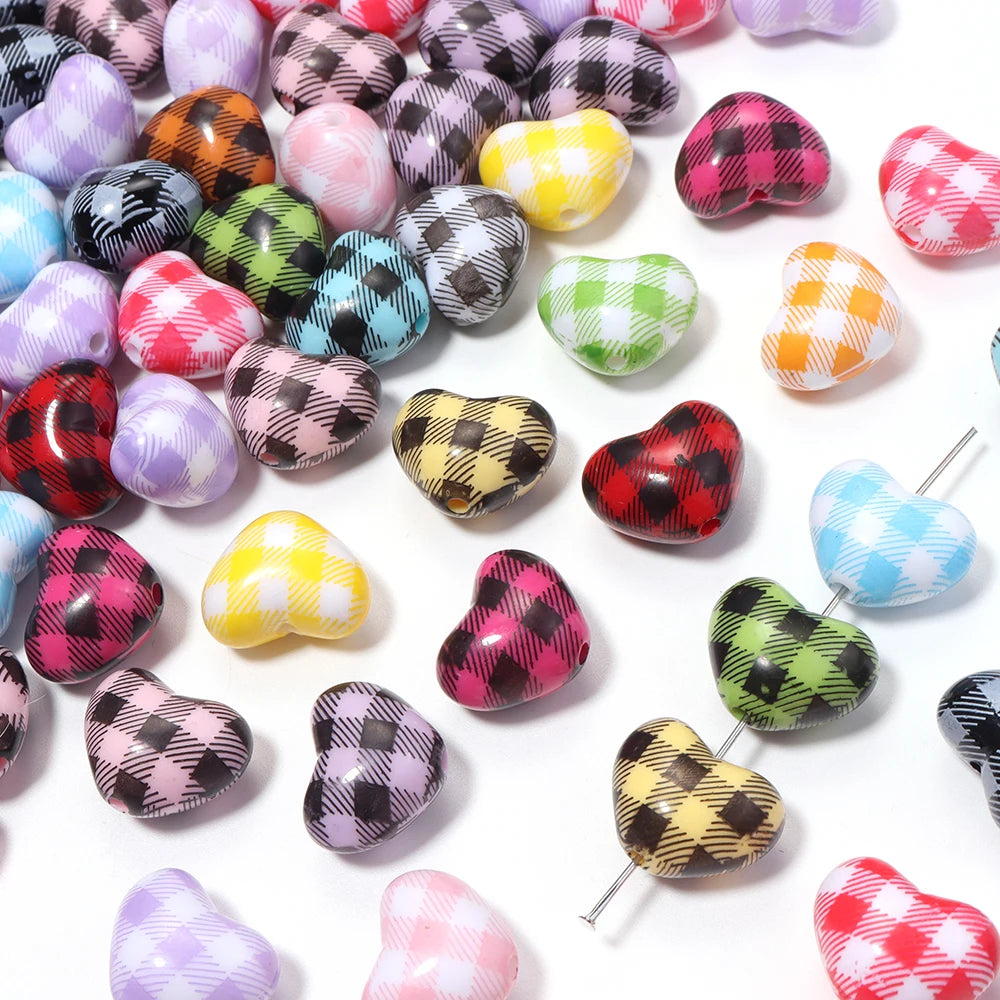 10pcs Plaid Heart Acrylic Spacer Beads – DIY Jewelry Making Acrylic Spacer Beads PLUSH