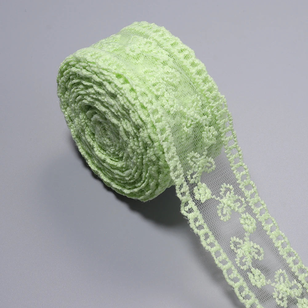 5 Yards Floral Embroidery Lace Trim Ribbon 4cm – DIY Craft Lace Trim Ribbon PLUSH green 4cm