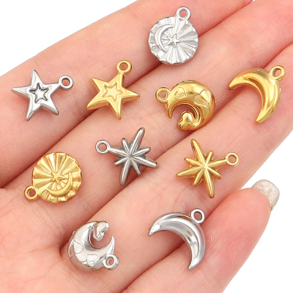 5pcs Stainless Steel Sun Moon Star Charms – DIY Jewelry Jewelry Charms PLUSH