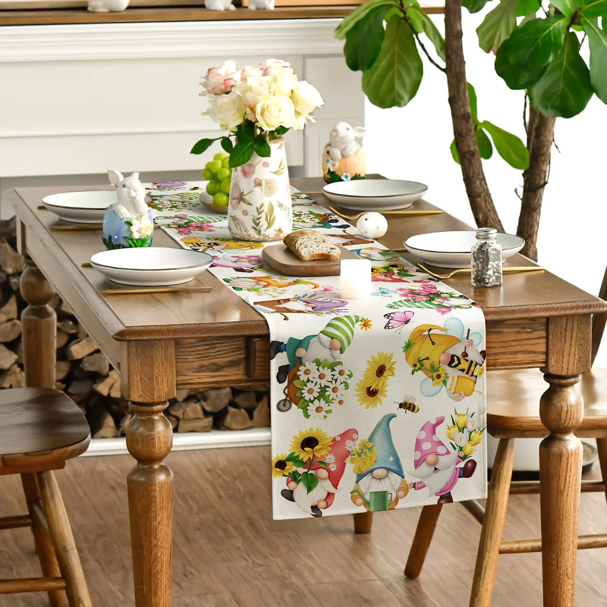 Easter Butterfly Table Runner – Spring Gnome & Flower Décor Table Runner PLUSH