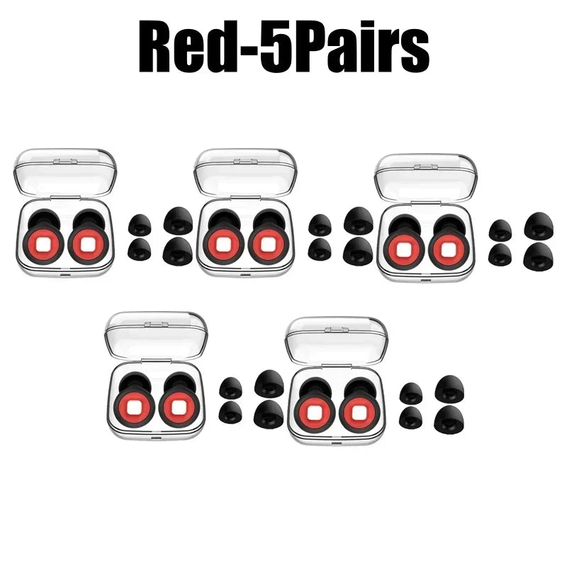 Silicone Earplugs Noise Reduction Soundproof Sleep Ear Plugs Noise Reduction Earplugs PLUSH Red-5Pairs
