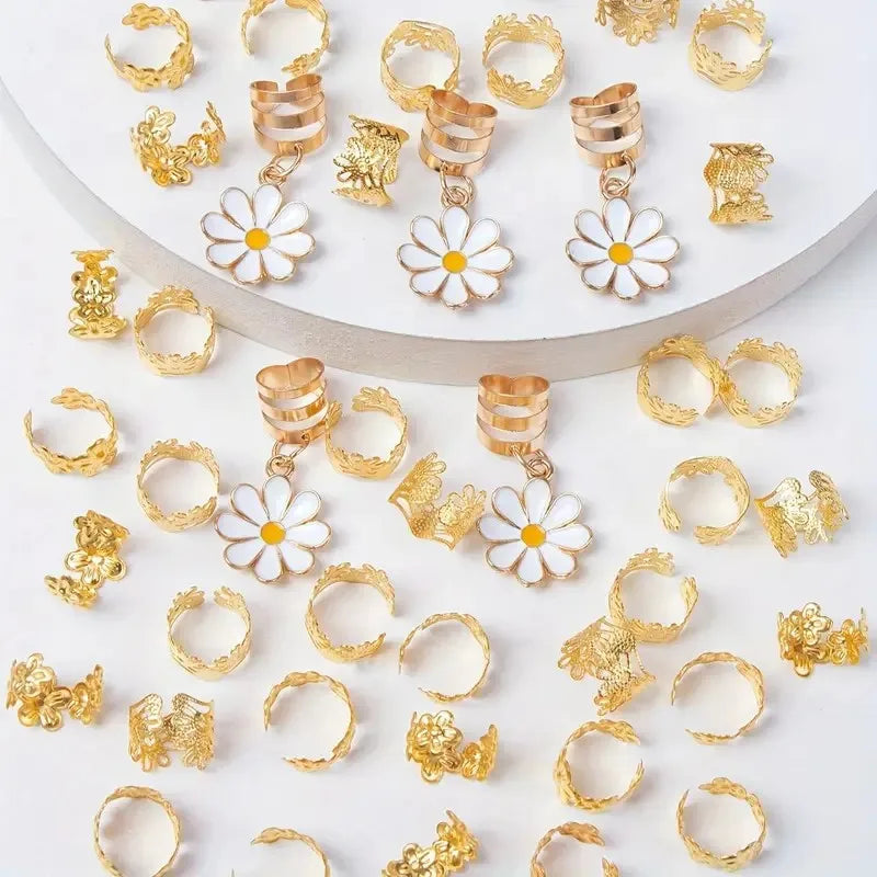 45pcs Daisy Dreadlock Braid Hair Rings – Boho Loc Jewelry Braid Hair Rings PLUSH