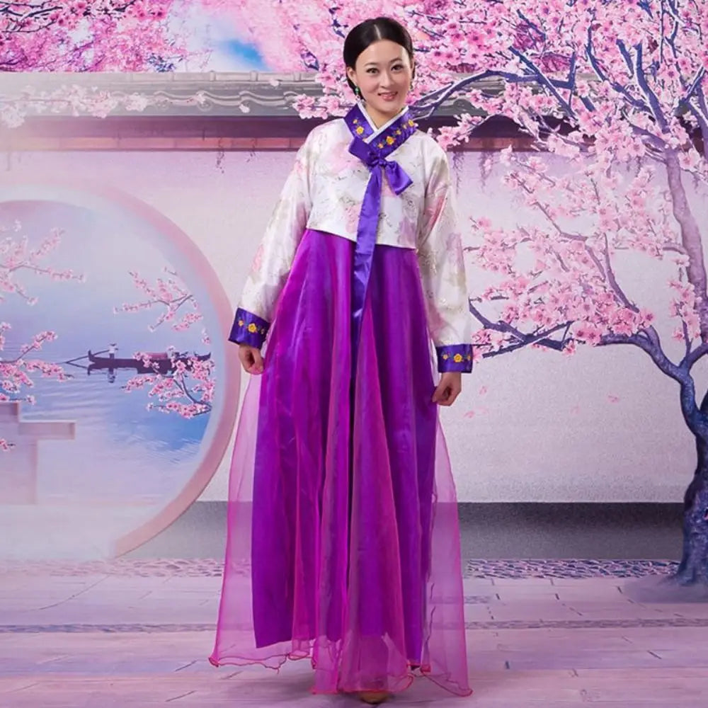 Women's Traditional Korean Hanbok Dress – Multicolor Stage Costume Traditional Costume Dress PLUSH purple XL