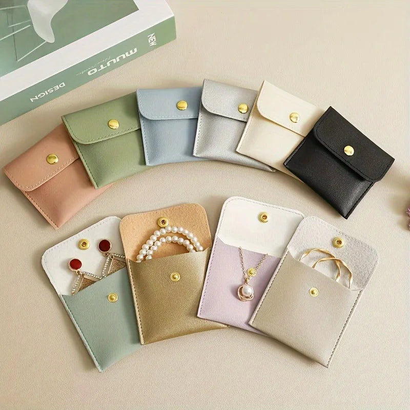 20pcs PU Leather Snap Jewelry Pouches – Assorted Colors Jewelry Storage Pouches PLUSH
