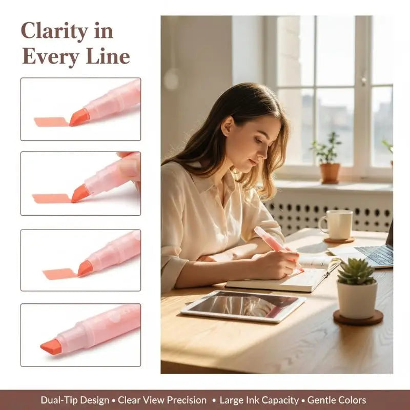 5-Pack Double Head Clear View Highlighter Pens – 8 Colors Highlighter Pens PLUSH