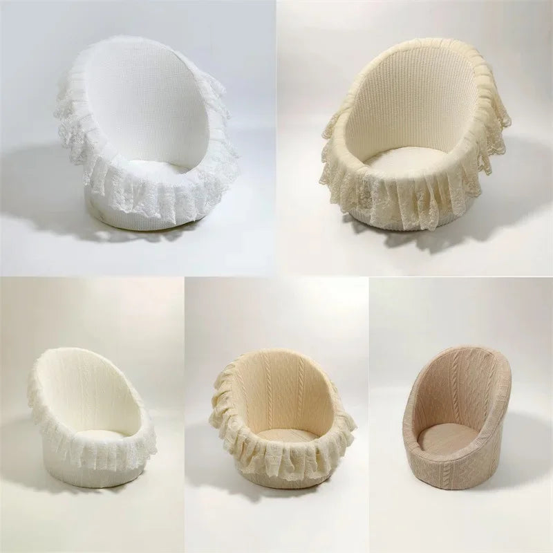 Newborn Photography Prop Mini Lace Round Sofa Bean Bag Photography Prop Sofa PLUSH