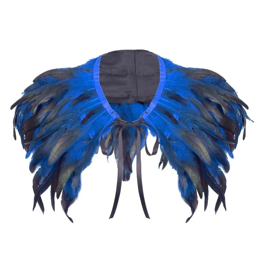 Adjustable Feather Shawl Shrug – Punk Rave Halloween Cape Feather Costume Cape PLUSH Blue