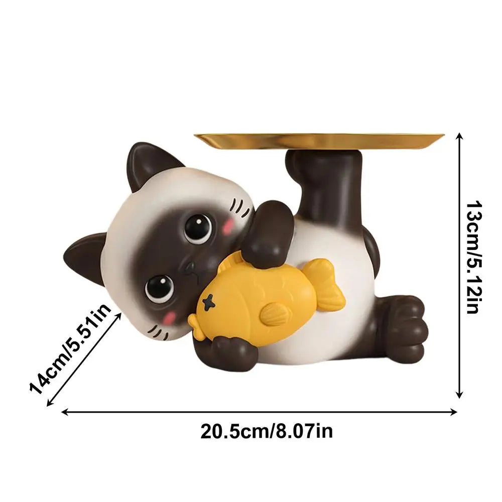Siamese Cat Resin Key & Trinket Holder | Decorative Desk Organizer Decorative Trinket Dish PLUSH eat fish