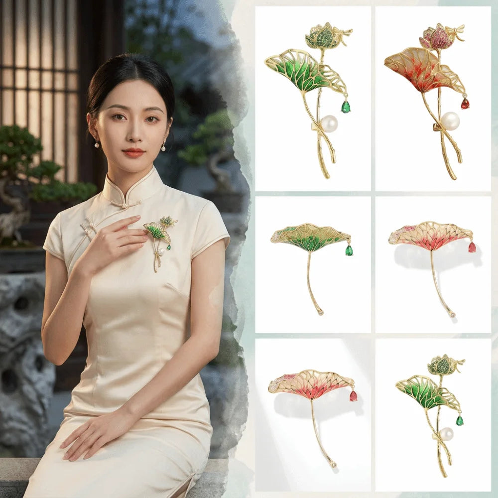 Enamel Lotus Brooch Base Zircon Copper DIY Pin Setting Brooch Blank Setting PLUSH