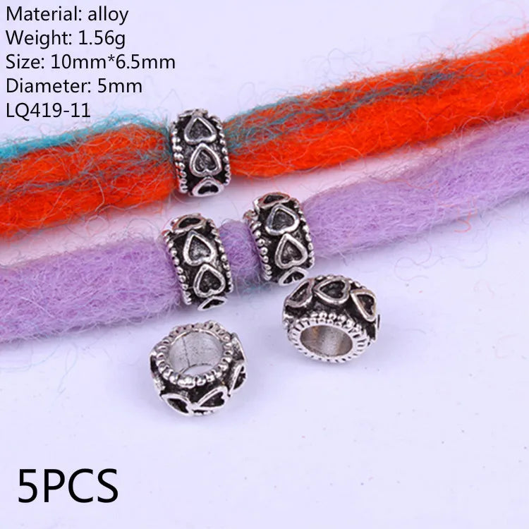 5pcs Silver Viking Dreadlock Hair Beads – Braid Cuffs & Clips