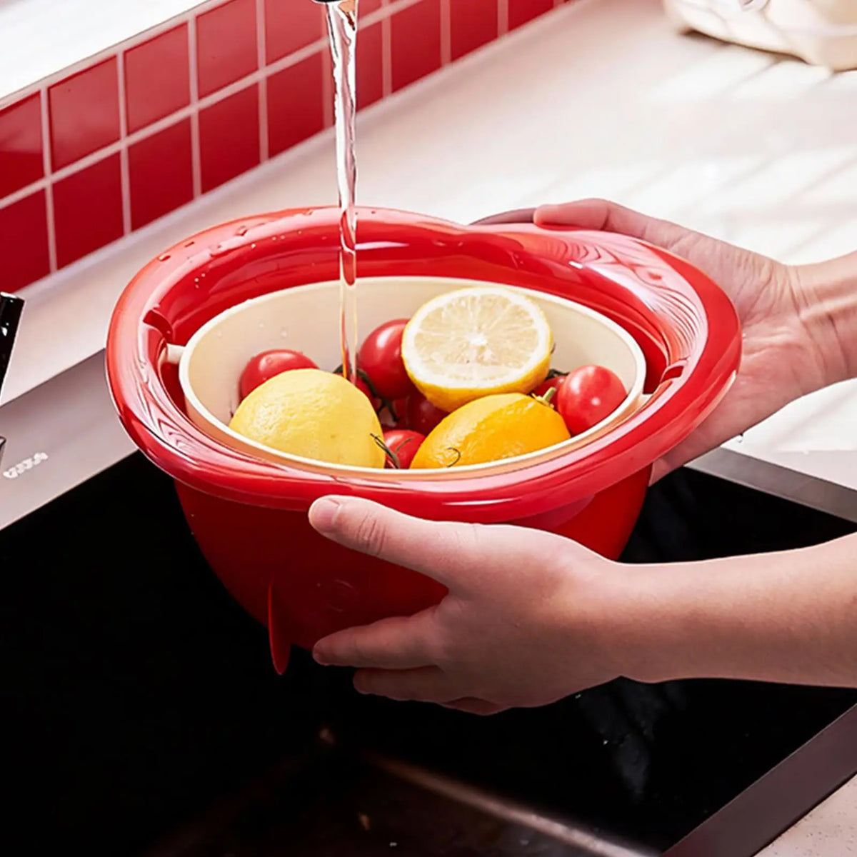 Double Layer Fruit & Vegetable Drain Basket with Handle Kitchen Drain Basket PLUSH