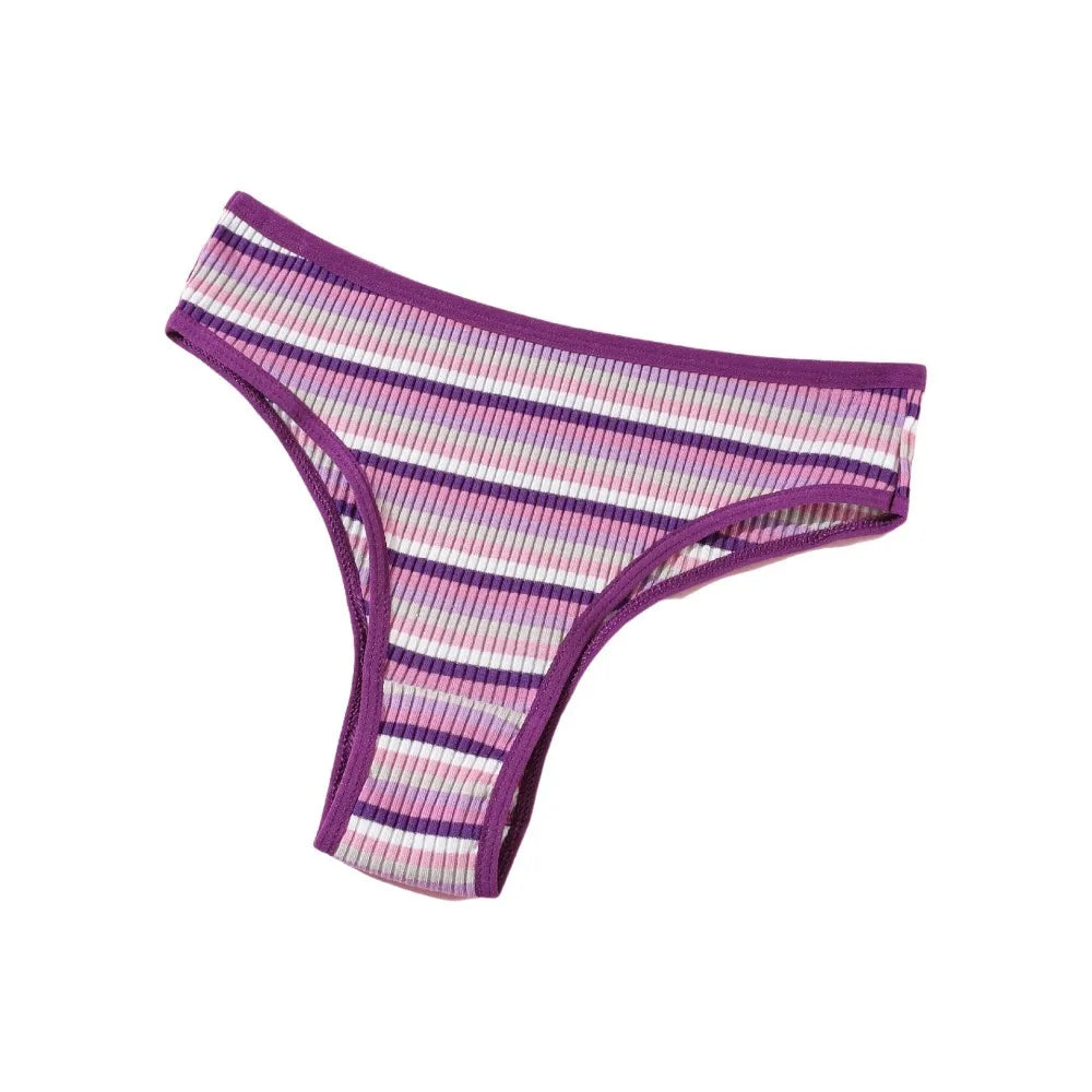 Women's Cotton Briefs – Colorful Striped Low Waist Panties Women's Cotton Briefs PLUSH Purple L 1pc