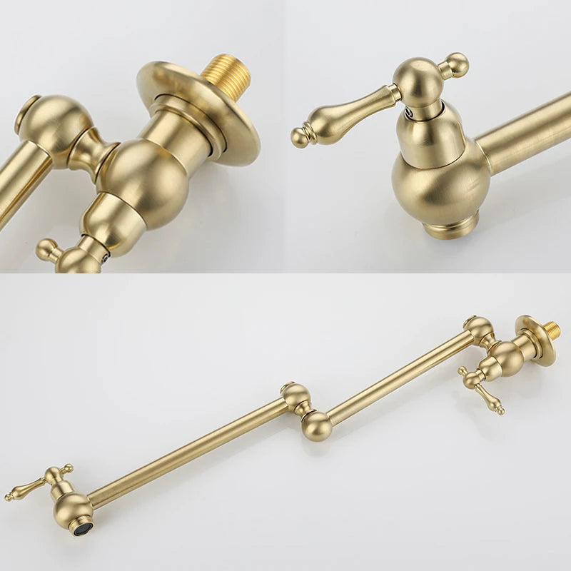 Wall Mount Brass Kitchen Faucet Chrome 360° Swivel | ELLEN Kitchen Faucet PLUSH