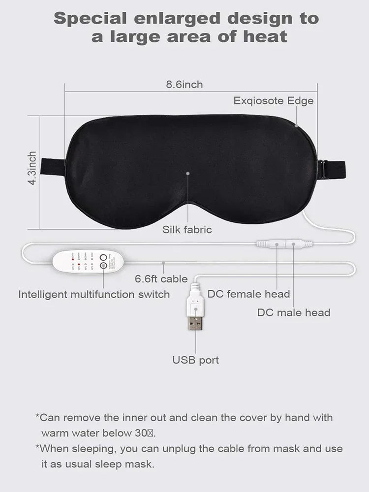 USB Heated Silk Eye Mask – Adjustable Warmth & Timer Control Heated Eye Mask PLUSH