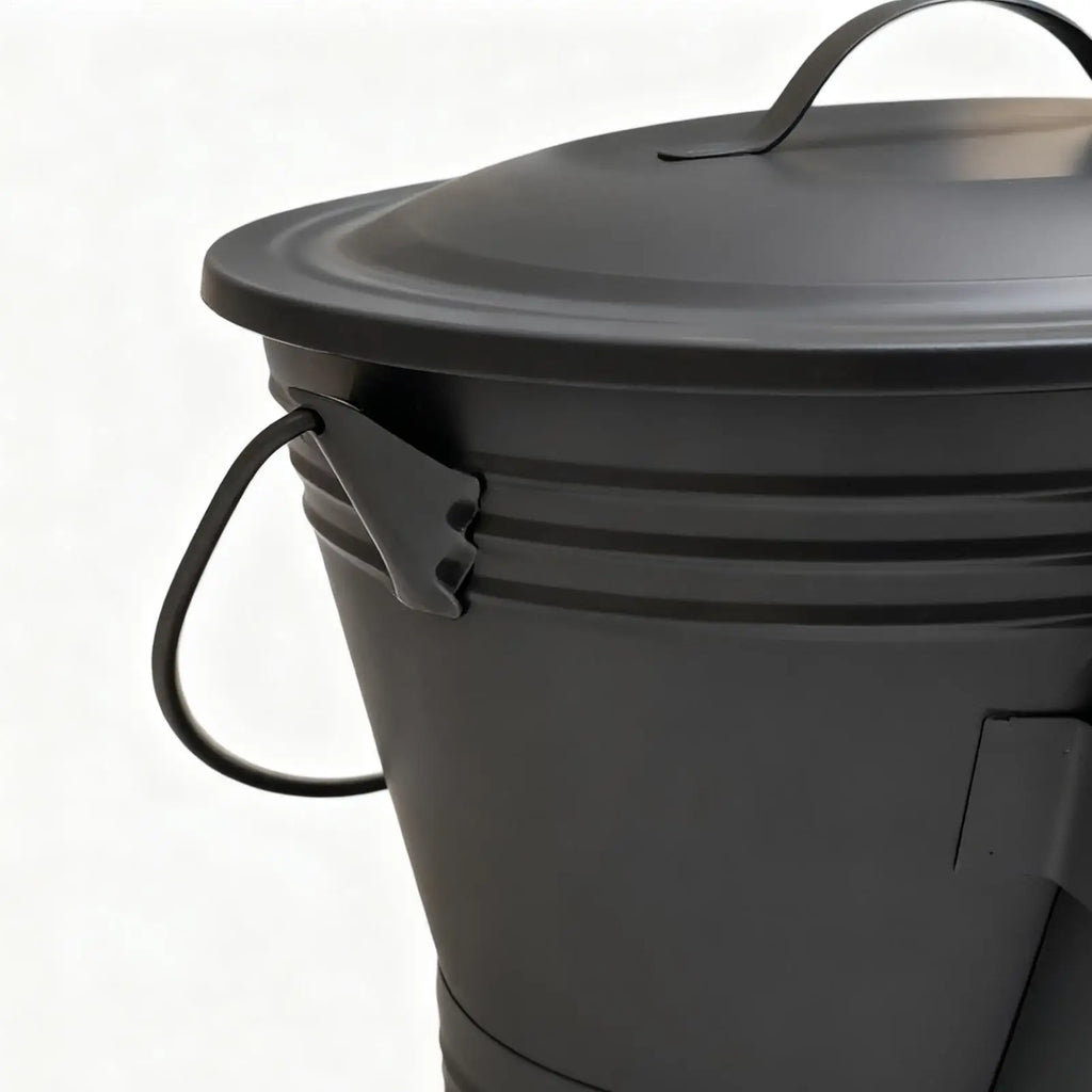 Metal Fireplace Ash Bucket Set with Lid, Shovel & Broom Fireplace Ash Bucket Set PLUSH