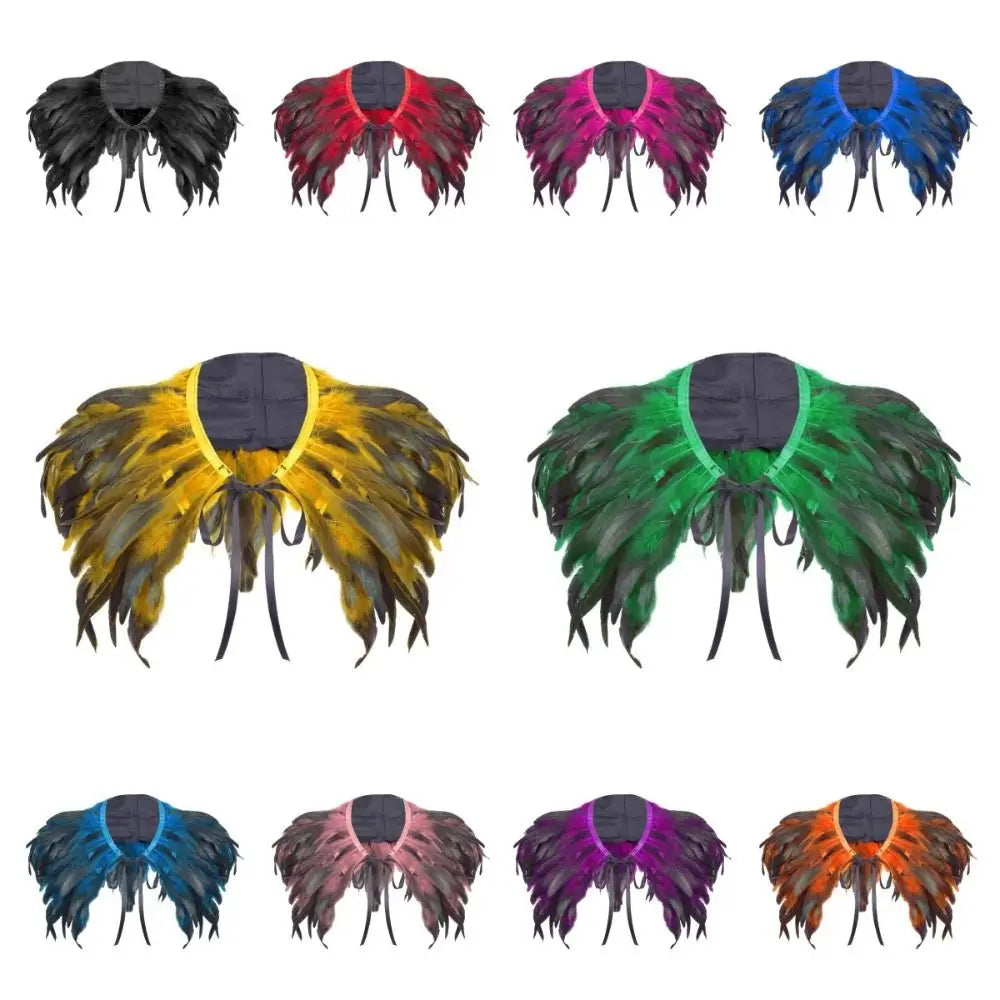Adjustable Feather Shawl Shrug – Punk Rave Halloween Cape Feather Costume Cape PLUSH