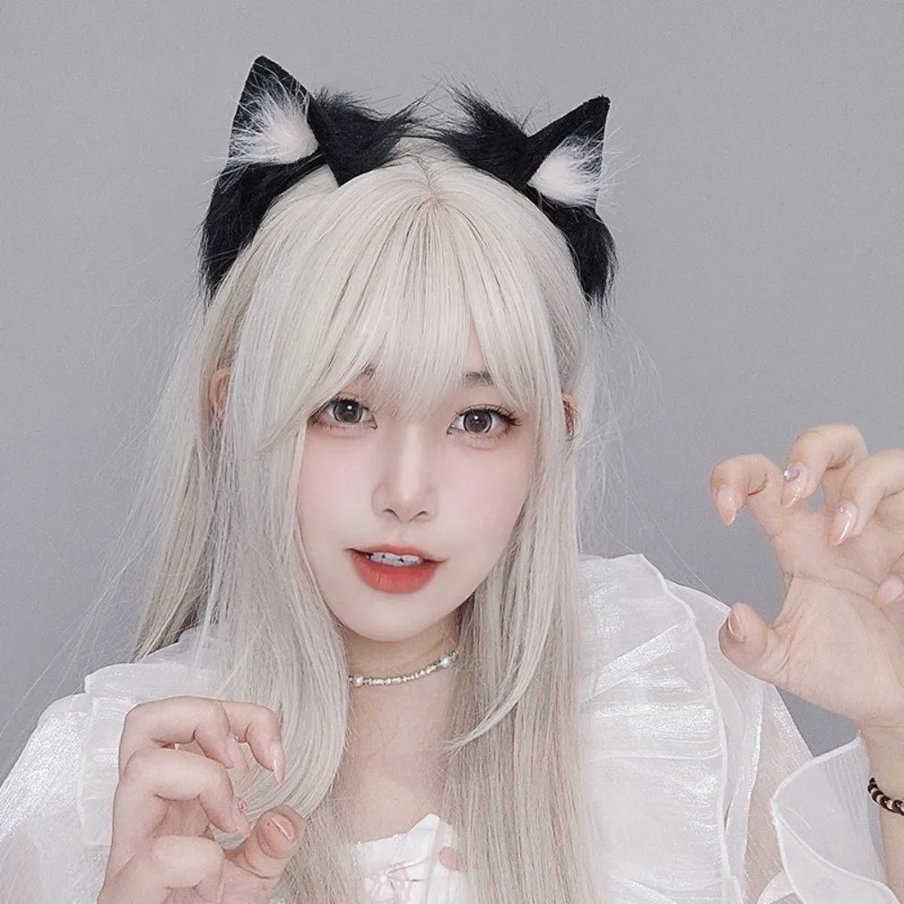 Furry Cat Ears Headband & Hair Clips – Cosplay Lolita Set Cat Ears Headband PLUSH