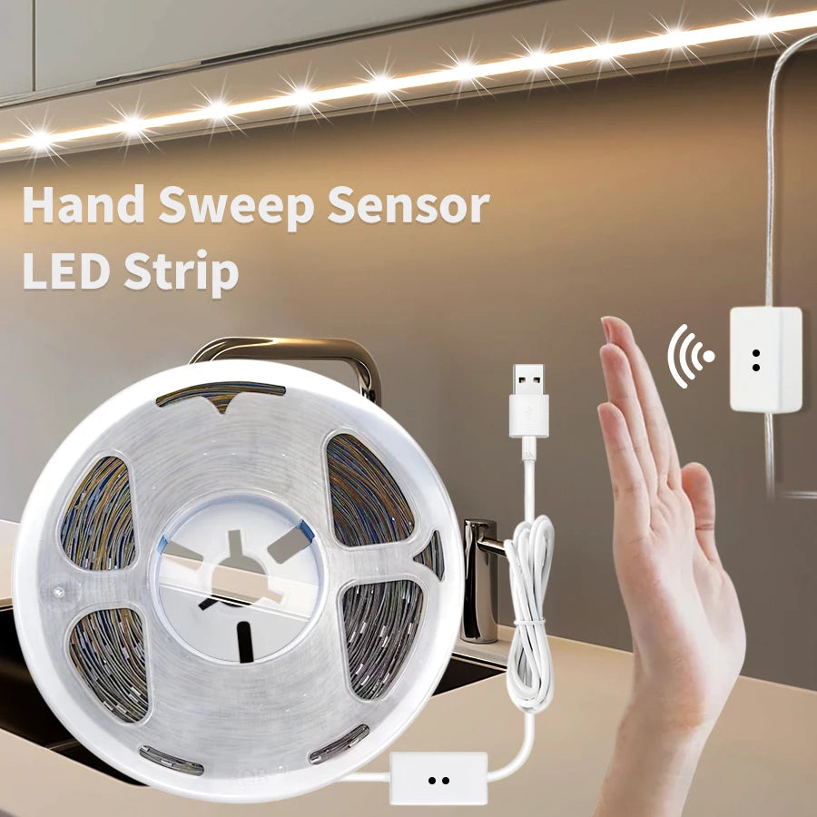 LED Strip Light 1–10M USB Hand Wave Sensor Kitchen Cabinet TV LED Strip Light PLUSH Warm White 10M