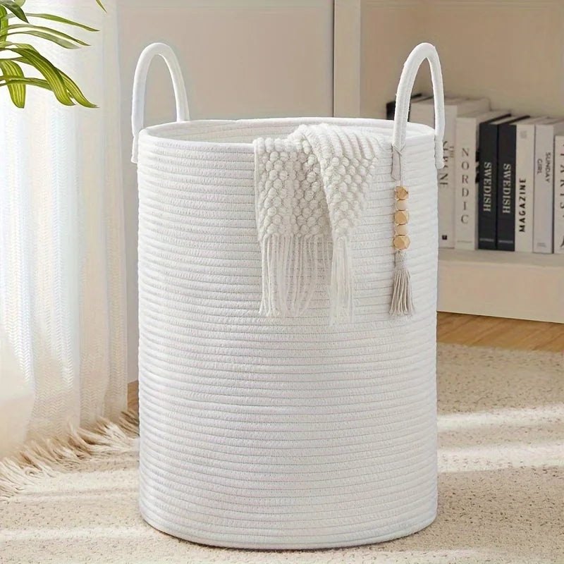 Extra Large Cotton Rope Storage Basket – Laundry & Toy Bin Rope Storage Basket PLUSH White 38x50cm