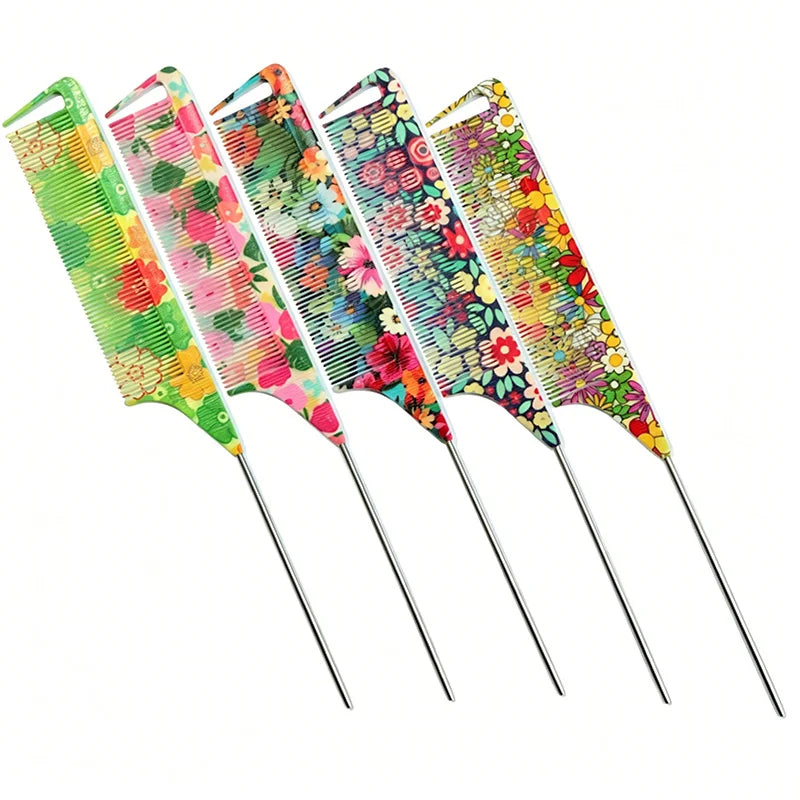 Anti-Static Floral Tail Comb – 5 Patterns | Salon & Home Hair Styling Comb PLUSH
