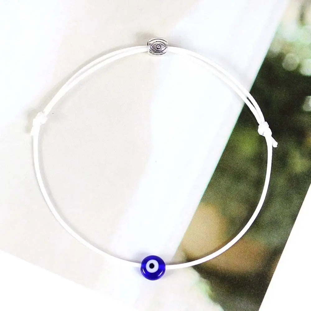 Handmade Evil Eye Rope Bracelet – Adjustable Braided String Charm Bracelet PLUSH white