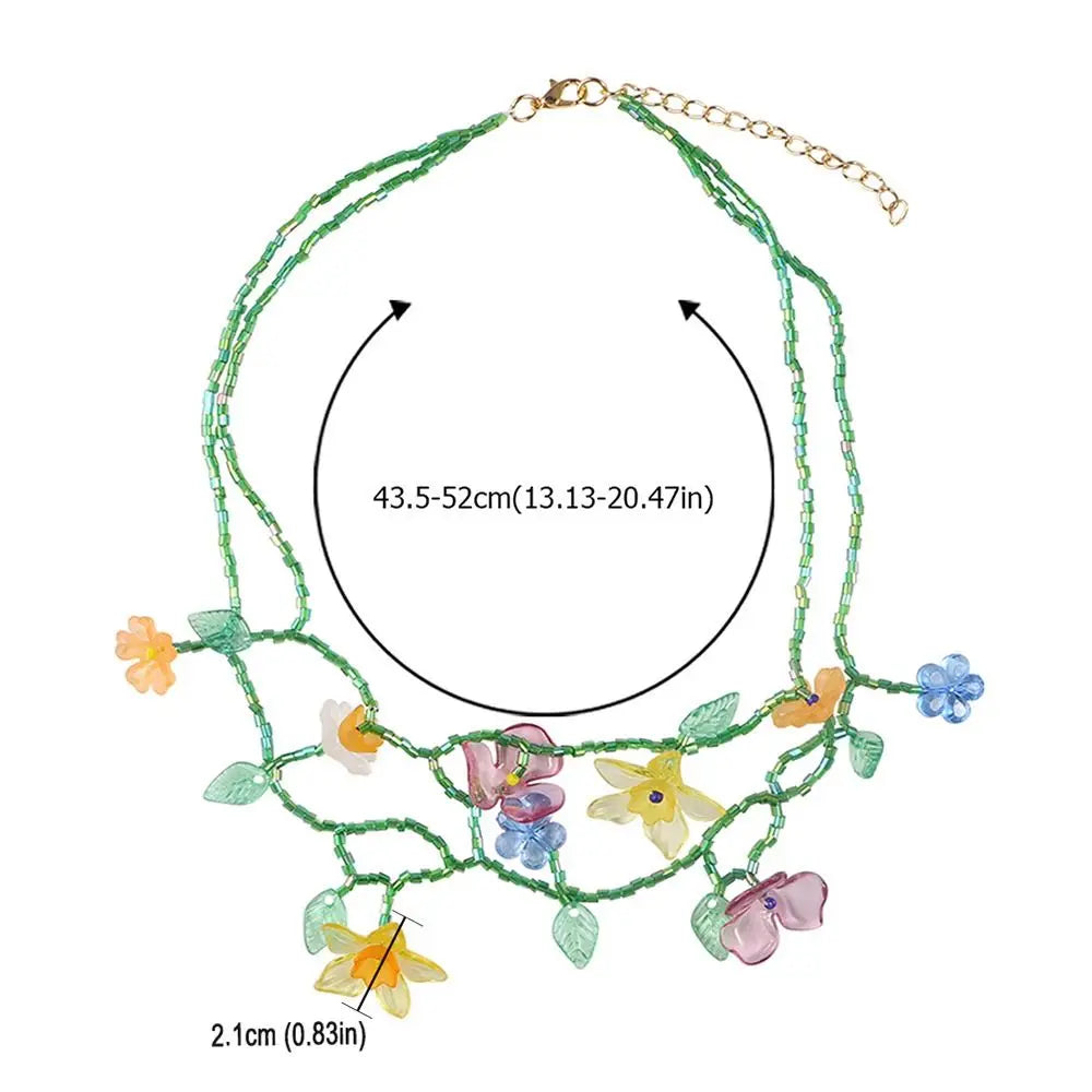 Handmade Resin Flower Necklace & Tassel Earrings | Korean Style Fashion Jewelry Set PLUSH