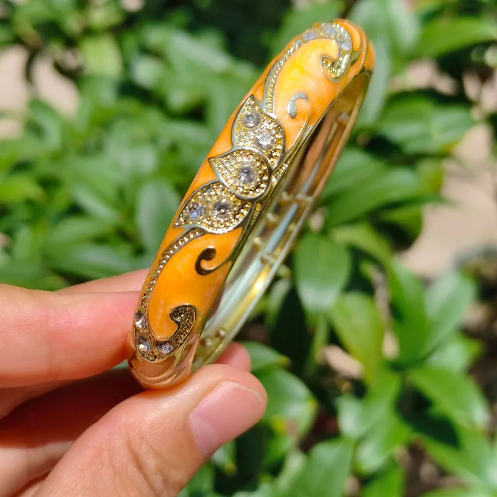 Cloisonné Crown Bangle – Vintage Bohemian Gold-Tone Bracelet Enamel Bangle Bracelet PLUSH 6