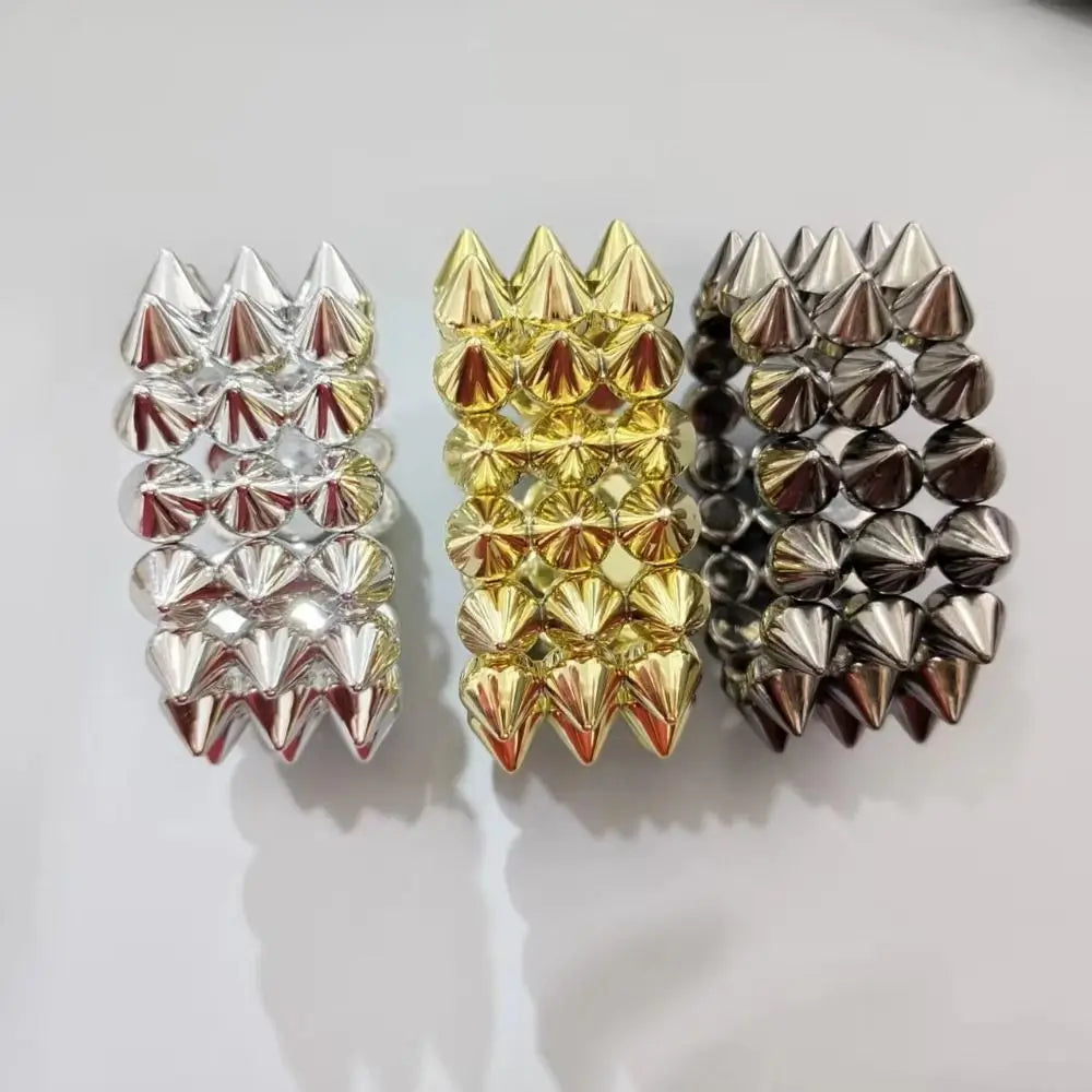 Three-Row Punk Rivet Cone Bracelet – Y2K Goth Rock Bangle Punk Bangle Bracelet PLUSH
