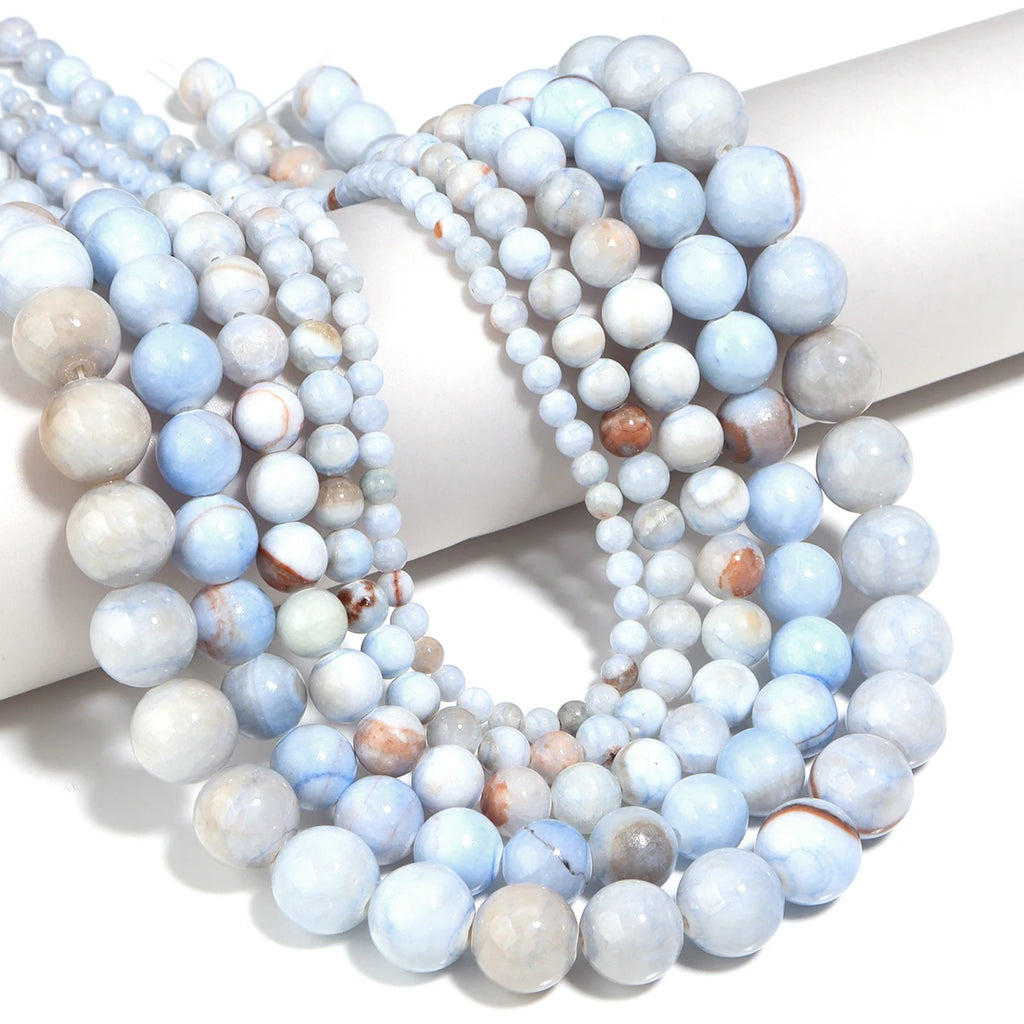 Blue Stripe Persian Jade Round Stone Beads for DIY Jewelry Natural Stone Beads PLUSH