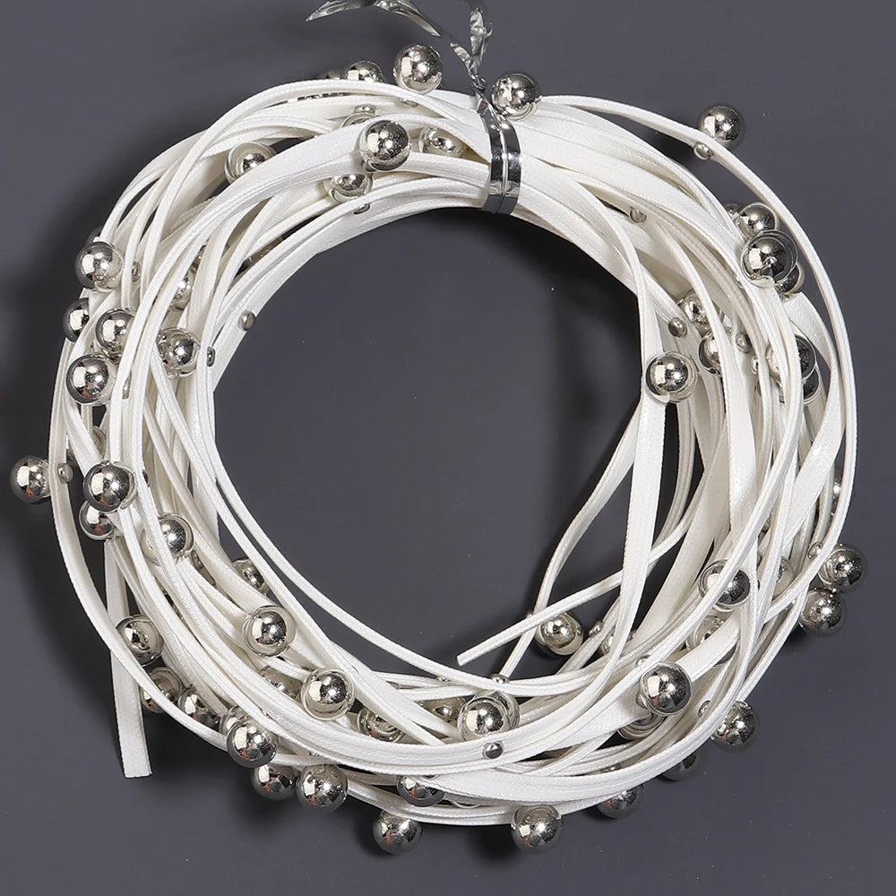 5 Yards Studded PU Leather Cord with Metal Ball Beads – DIY Leather Jewelry Cord PLUSH white