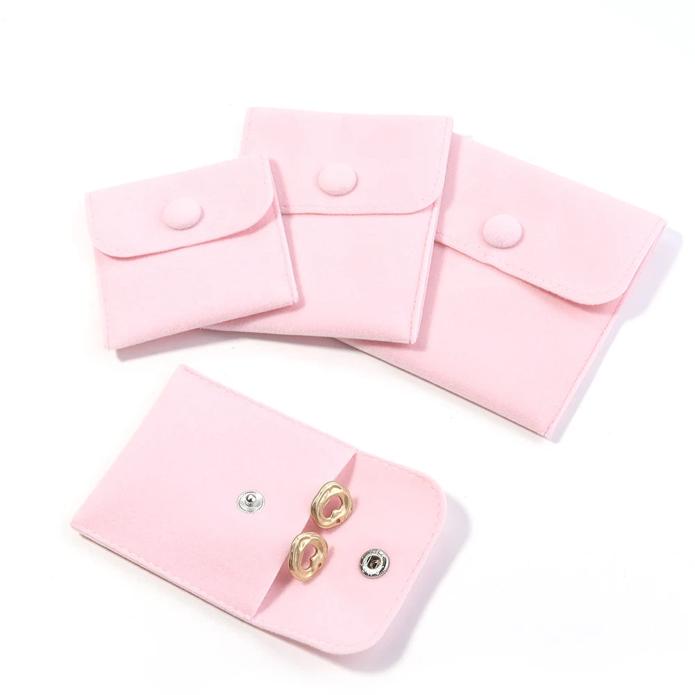 Velvet Snap Button Jewelry Pouch – Rings, Earrings & Gifts Jewelry Packaging Pouch PLUSH Pink 8X10mm