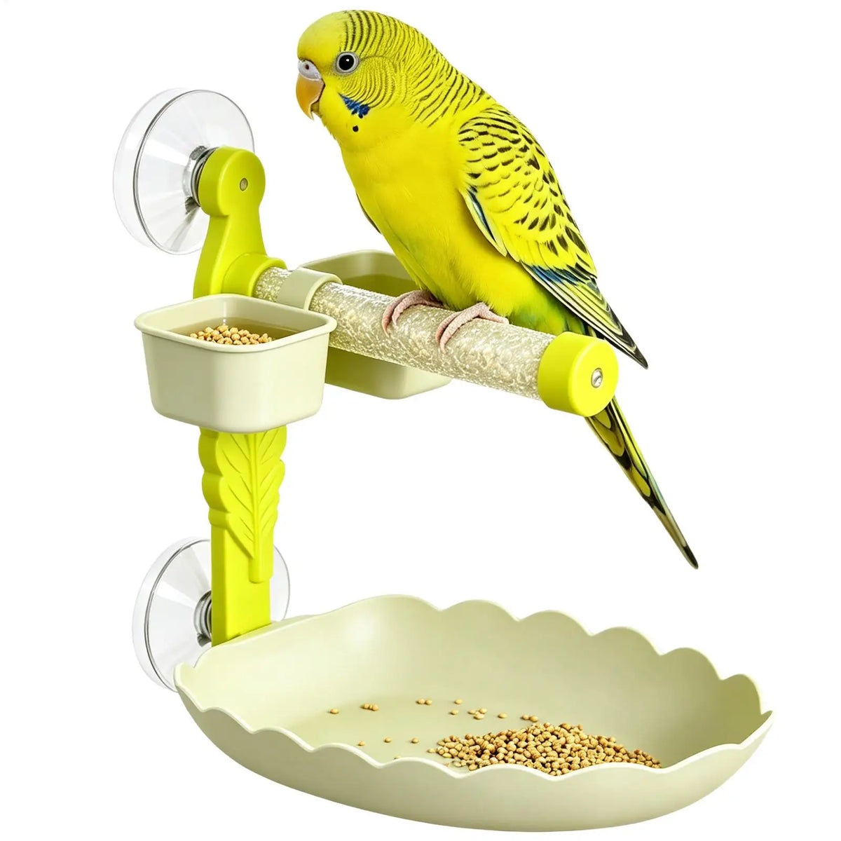Suction Cup Bird Perch Stand with Feeder & Water Bowl Bird Perch Stand PLUSH